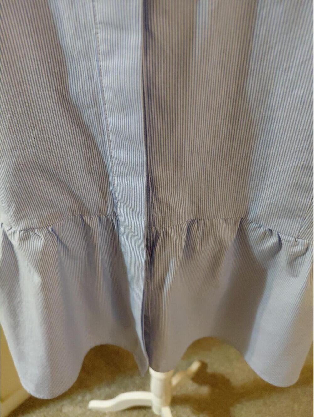 Talbots Peplum Shirt Micro Stripe Size L Light Blue And White EUC - Picture 3 of 10